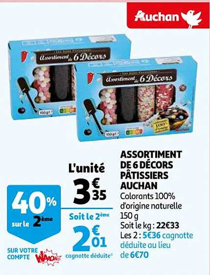 assortiment de 6 décors pâtissiers auchan