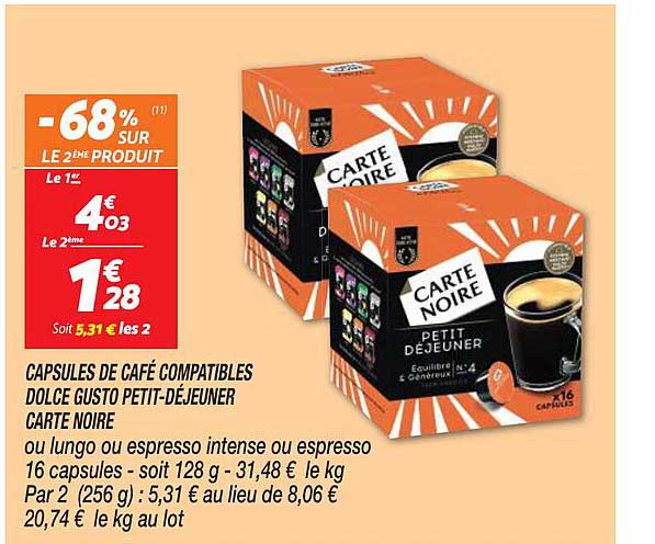 capsules de café compatibles dolce gusto petit-déjeuner carte noire