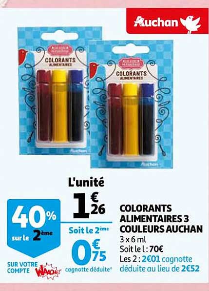 colorants alimentaires 3 couleurs auchan