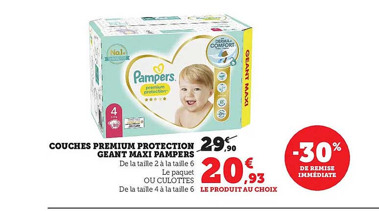 Couches Premium Protection Géant Maxi Pampers