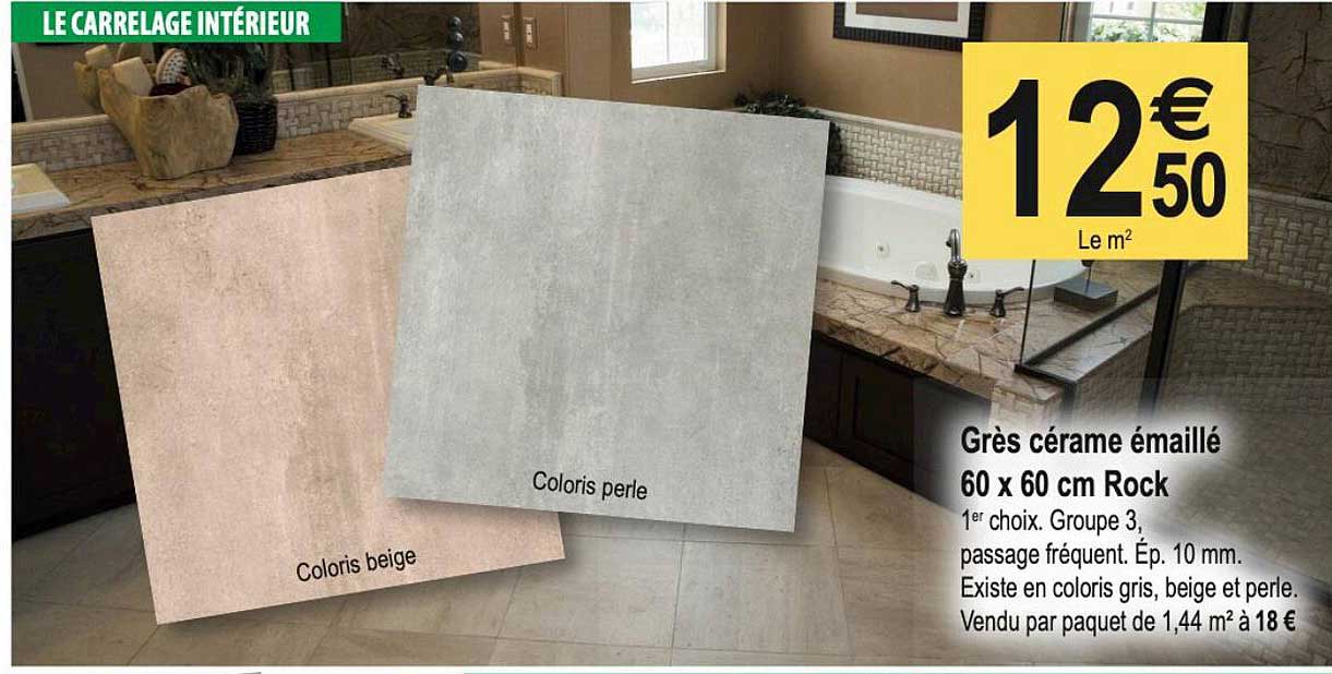 grès cérame émaillé 60 x 60 cm rock