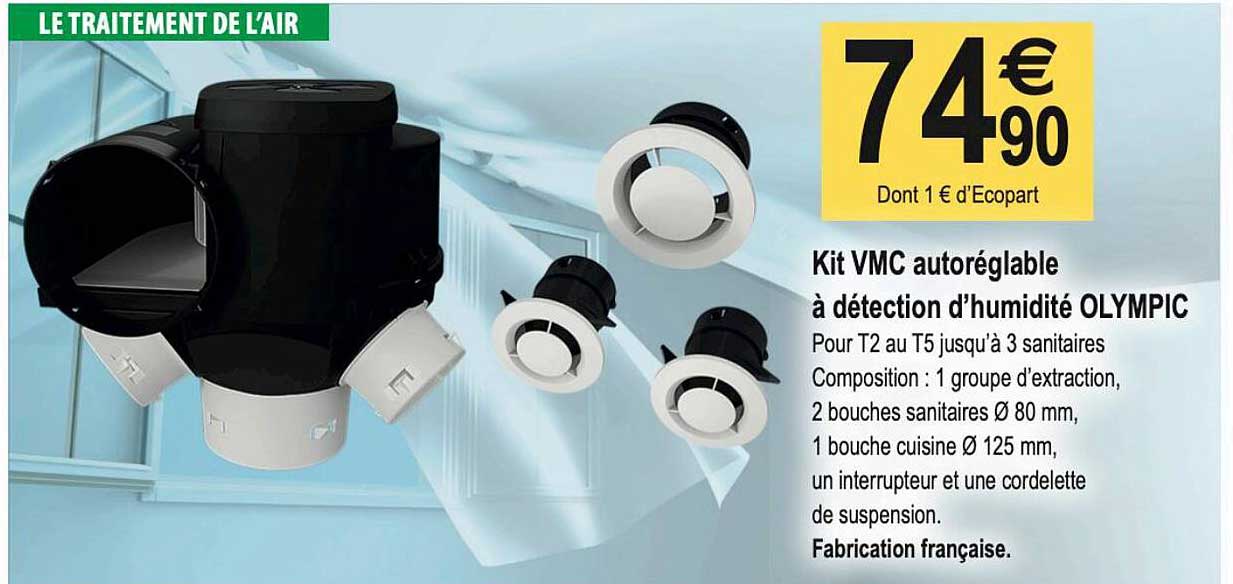 kit vmc autoréglable à détection d'humidité olympic