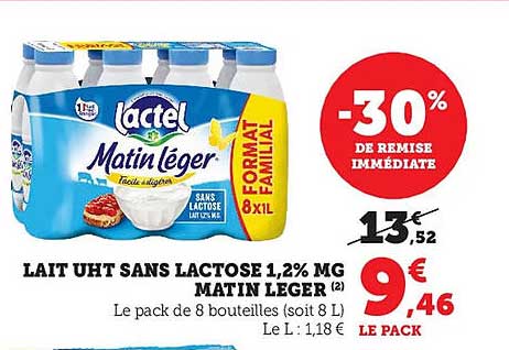 lait uht sans lactose 1,2% mg matin léger