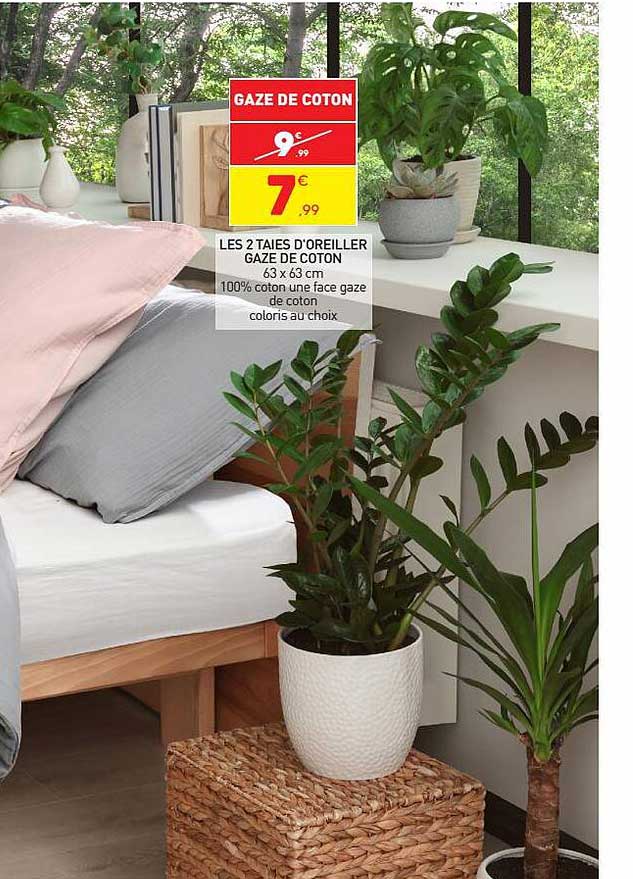 les 2 taies d'oreiller gaze de coton