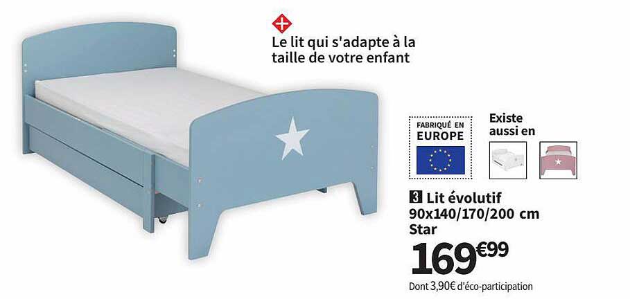 lit évolutif 90 x 140-170-200 cm star