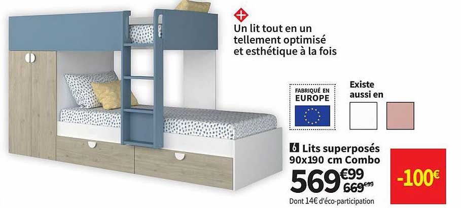 lits superposés 90 x 190 cm combo