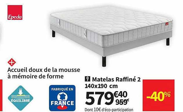 matelas raffiné 2 140 x 190 cm epeda