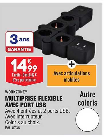 Multiprise Flexible Avec Port Usb Workzone