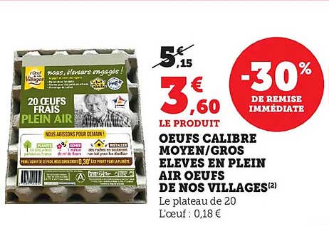 œufs calibre moyen-gros élevés en plein air œufs de nos villages