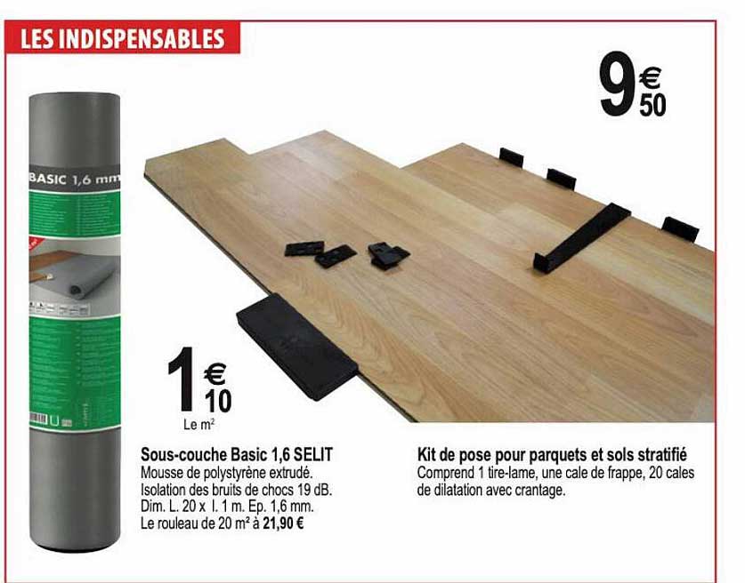 sous-couche basic 1,6 selit, kit de pose pour parquets et sols stratifié