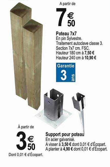 support pour poteau, poteau 7x7