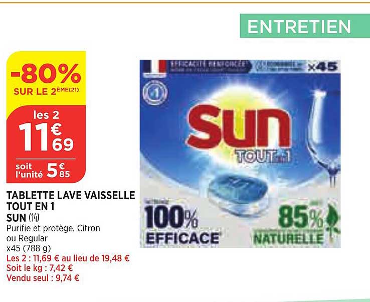 tablette lave vaisselle tout en 1 sun