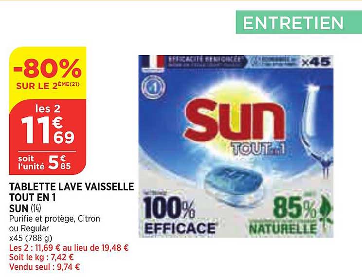 tablette lave vaisselle tout en 1 sun