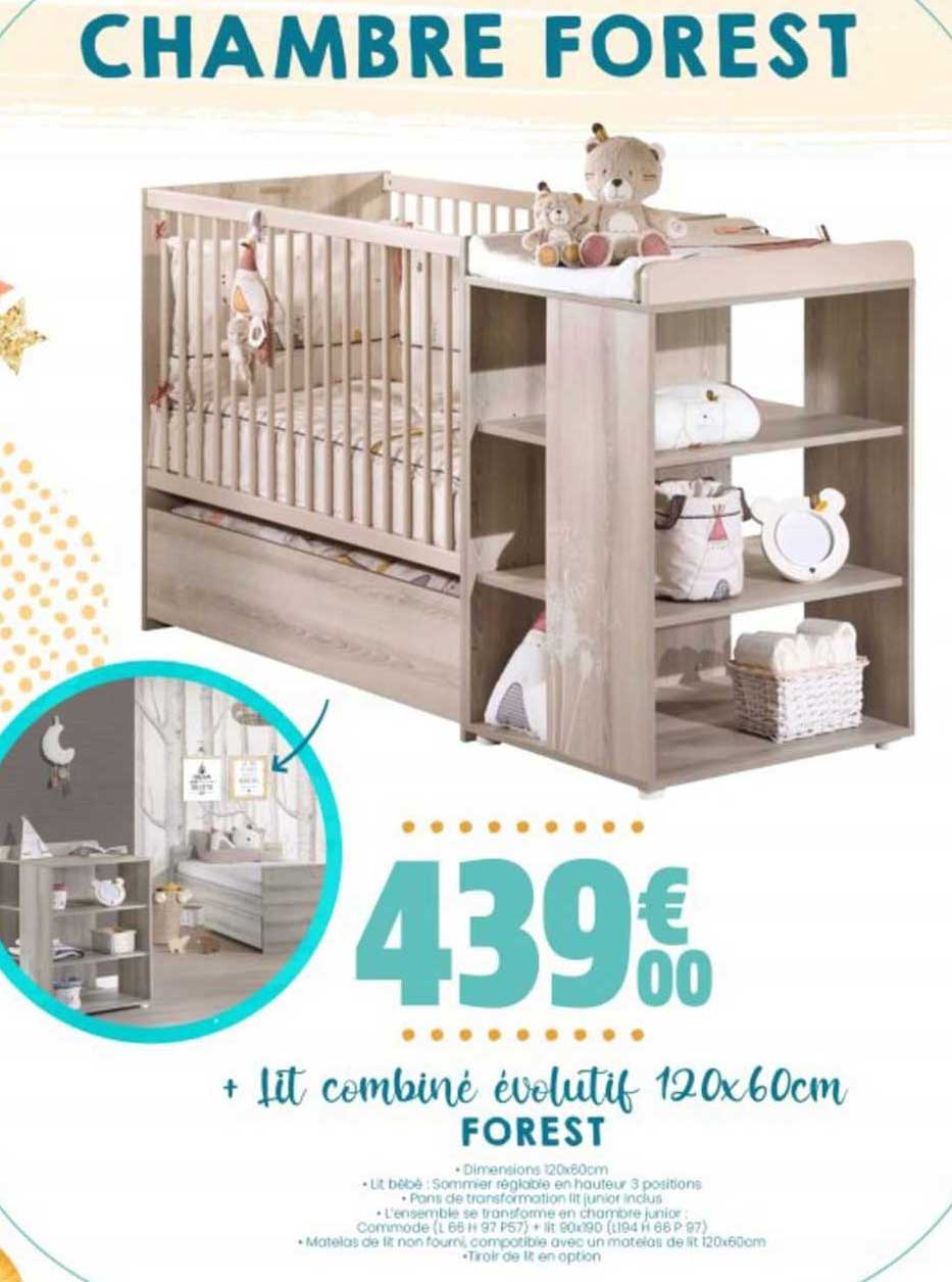 lit combiné évolutif 120 x 60 cm forest