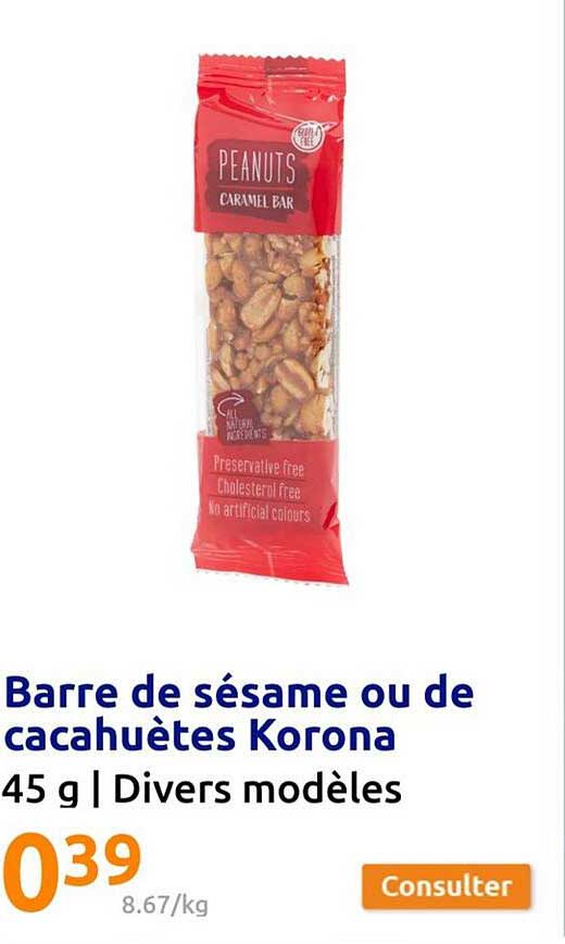 bare de sésame ou de cacahuètes korona