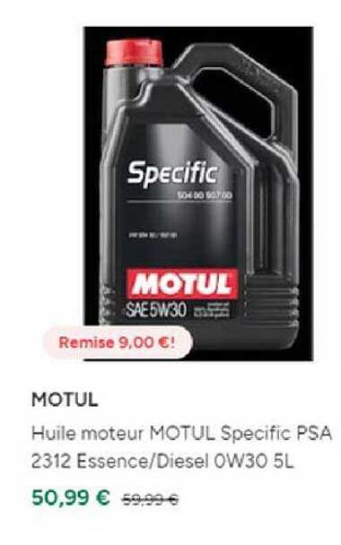 huile moteur motul spécific psa 2312 essence/diesel ow30 5l