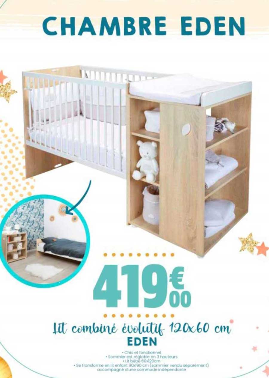 lit combiné évolutif 120 x 30 cm eden