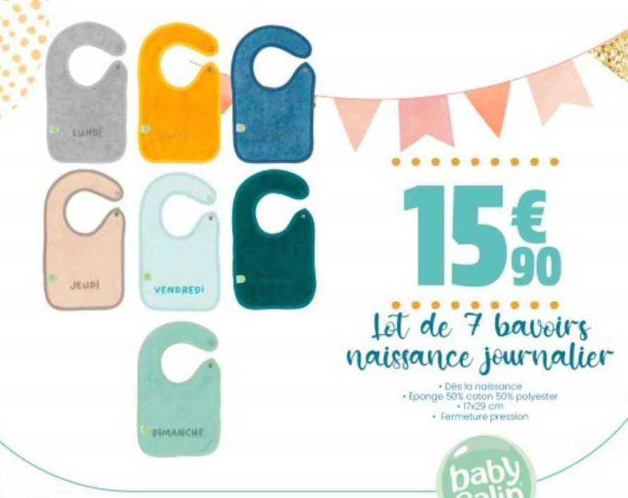 lot de 7 bavoirs naissance journalier baby calin