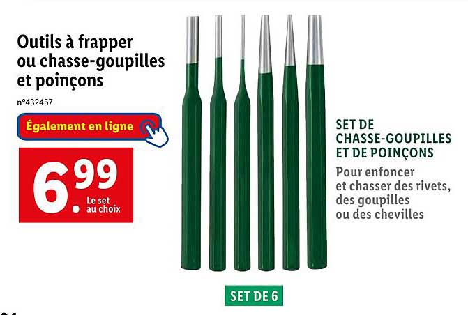 outils à frapper ou chasse-goupilles et poinçons