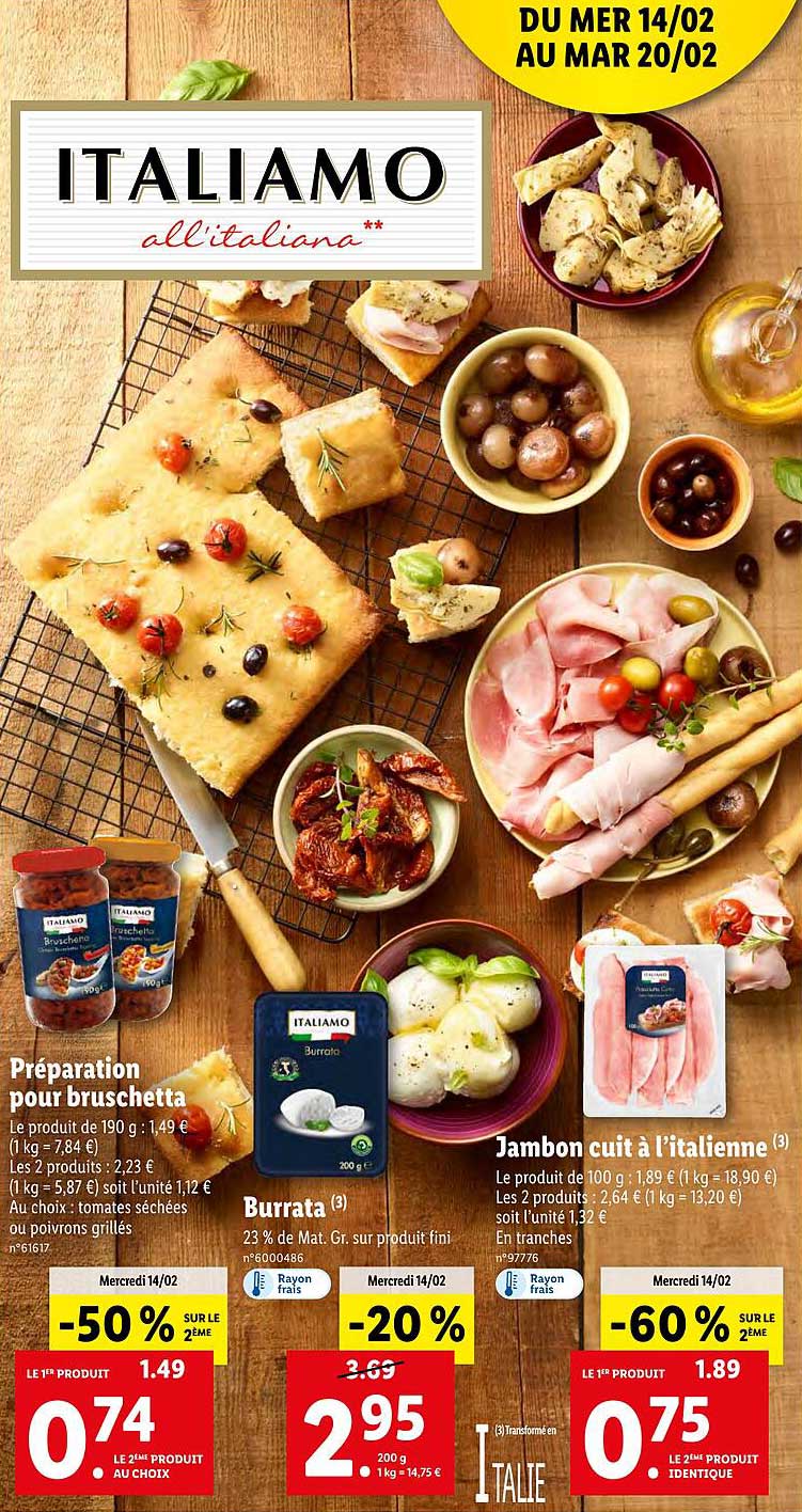 préparation pour bruschetta, burrata, jambon cuit à l'italienne italiamo