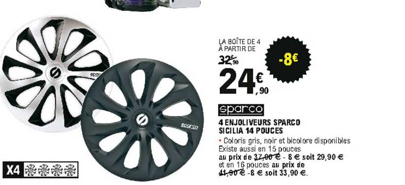 4 enjoliveurs sparco sicilia 14 pouces