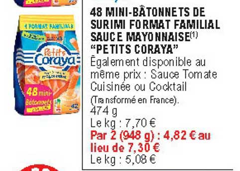 48 mini bâtonnets de surimi format familial sauce mayonnaise "petits coraya"