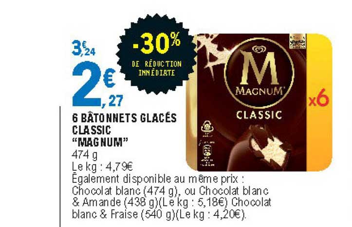 6 Bâtonnets Glacés Classic Magnum -30% De Réduction Immédiate