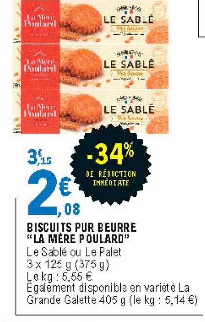 biscuits pur beurre la mère poulard -34% de réduction immédiate