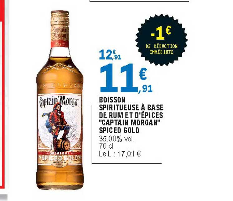 boisson spiritueuse à base de rum et d'épices captain morgan spiced gold