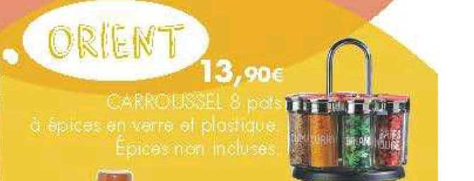 carroussel 8 pots à spice en verre et plastique épices non incluses