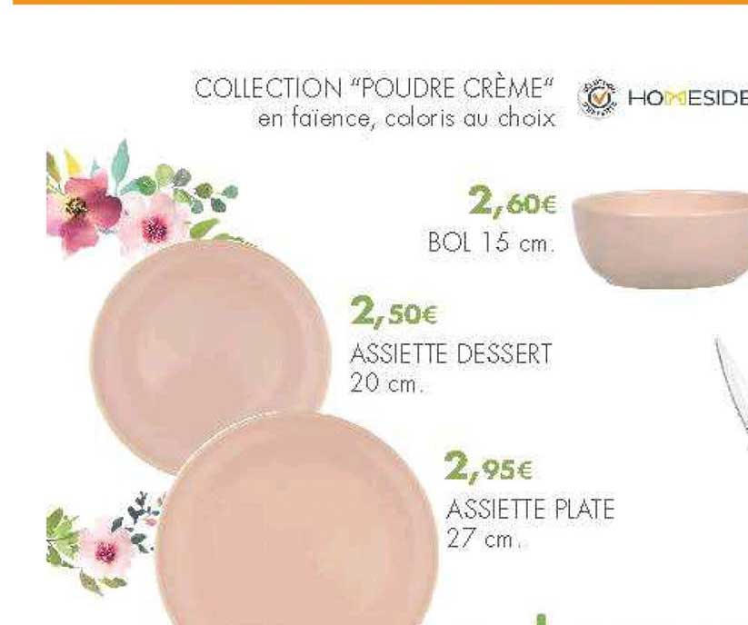 collection poudre crème en faïence coloris au choix bol assiette dessert assiette plate homeside