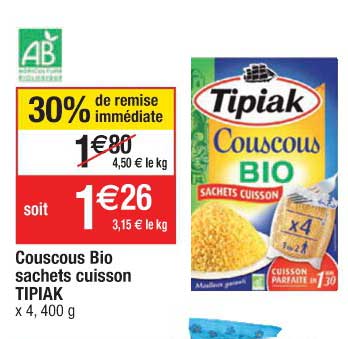Couscous Bio Sachets Cuisson Tipiak