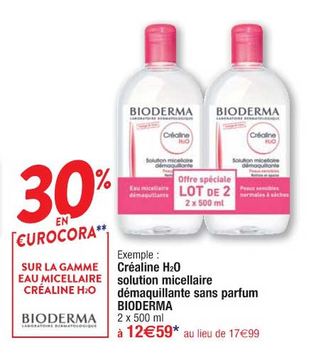 créaline h2o solution micellaire démaquillante sans  parfum bioderma