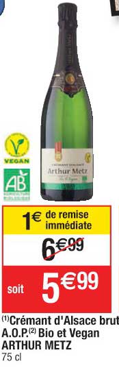 crémant d'alsace brut a.o.p. bio et vegan arthur metz