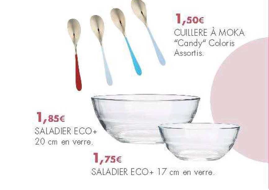 cuillere à moka candy coloris assortis saladier eco+ 20 cm en verre saladier eco+ 17 cm en verre