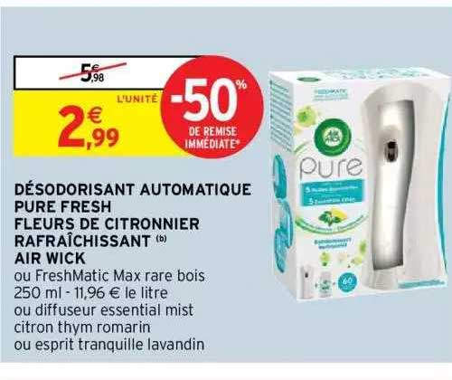 désodorisant automatique pure fresh fleurs de citronnier rafraîchissant air wick