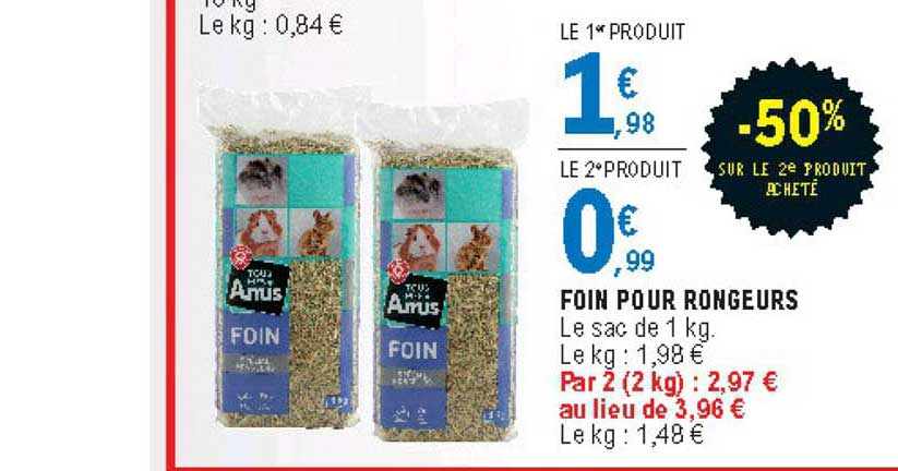 foin pour rongeurs -50% sur le 2e produit acheté