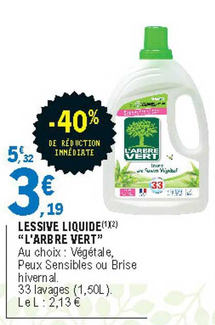 lessive liquide l'arbre vert -40% de réduction immédiate