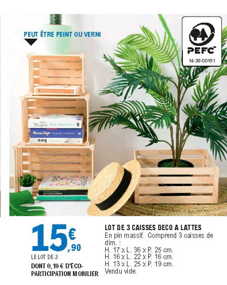 lot de 3 caisses déco a lattes