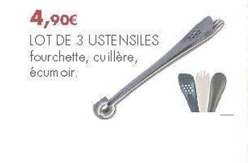 Lot De 3 Ustensiles Fourchette Cuillère écumoir