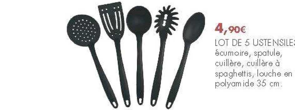 lot de 5 ustensiles écumoire spatule cuillère cuillère à spaghettis louche en polyamide