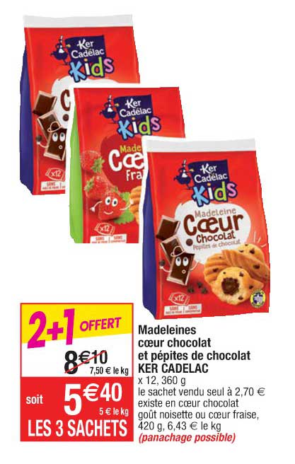 madeleines cœur chocolat et pépites de chocolat ker cadelac
