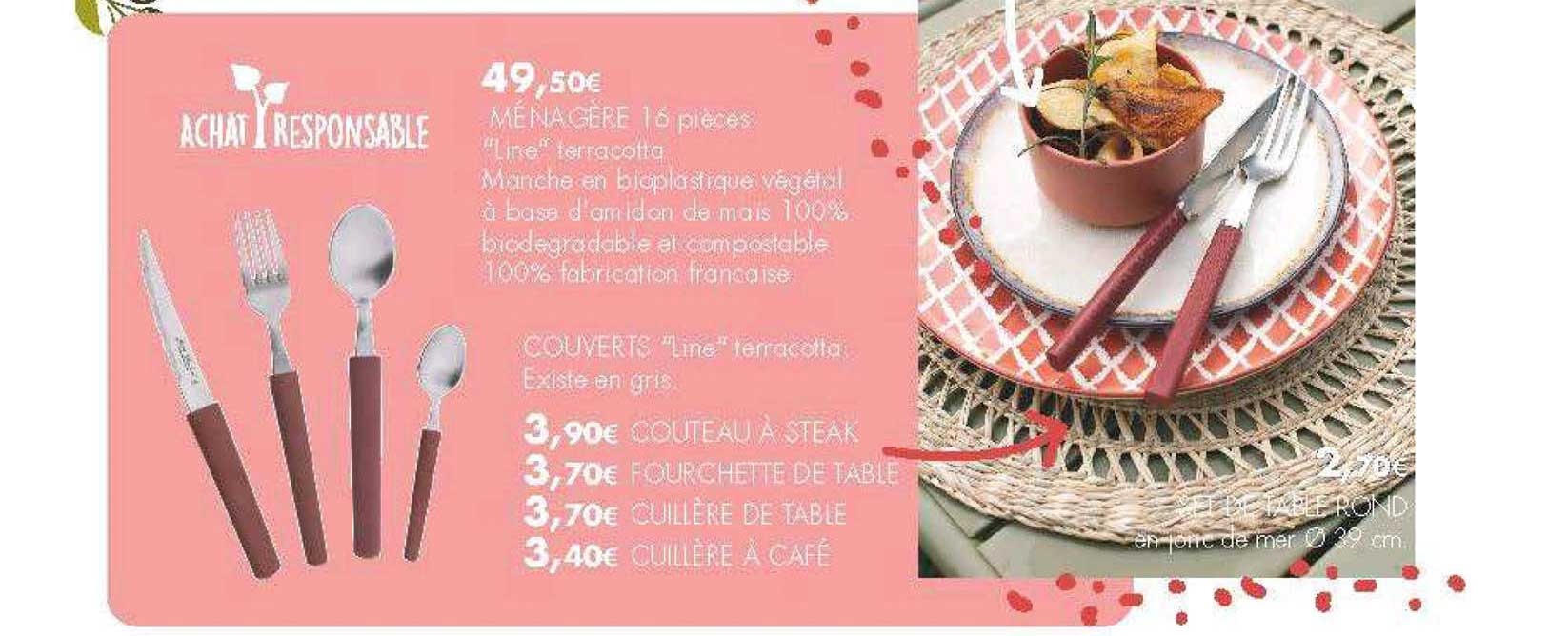 ménagère 16 pièces line terracotta couverts line terracotta existe en gris couteau à steak fourchette de table cuillère de table cuillère à café