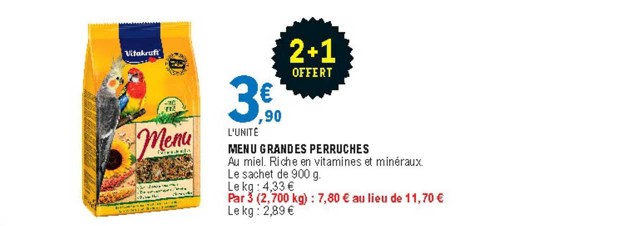 menu grandes perruches vitakraft 2+1 offert