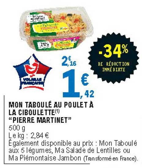 mon taboulé au poulet à la ciboulette pierre martinet -34% de réduction immédiate