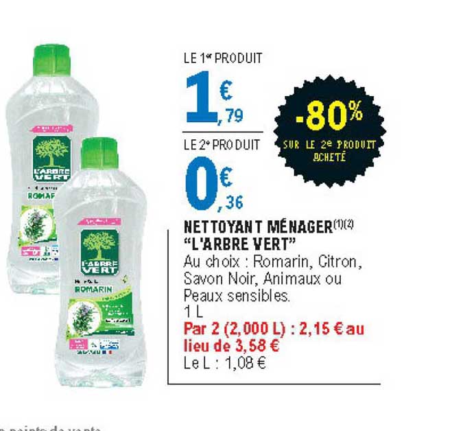 nettoyant ménager l'arbre vert -80% sur le 2e produit acheté