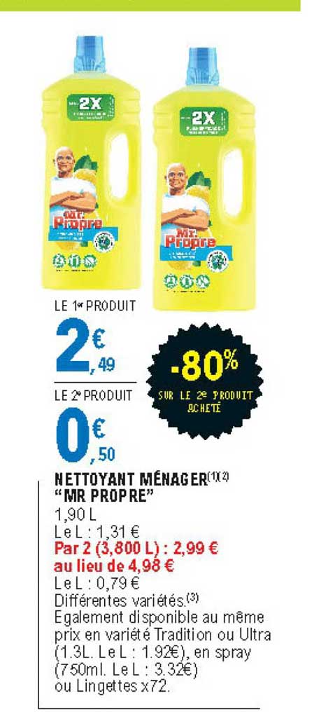 nettoyant ménager mr propre -80% sur le 2e produit acheté