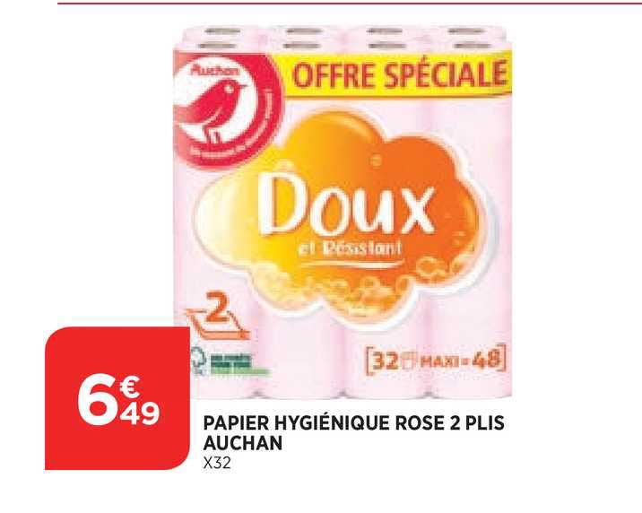 papier hygiénique rose 2 plis auchan