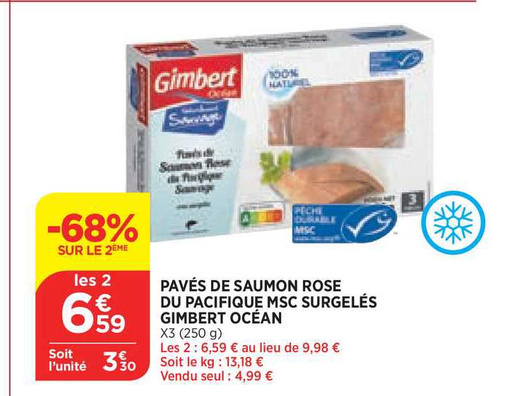 pavés de saumon rose du pacifique msc surgelés gimbert océan