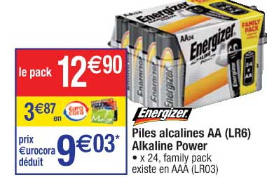 piles alcalines aa (lr6) alkaline power energizer